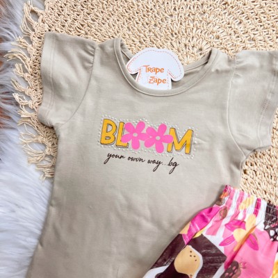  Conj. Blusa Bloom e Short Saia Floral - Marrom e Rosa